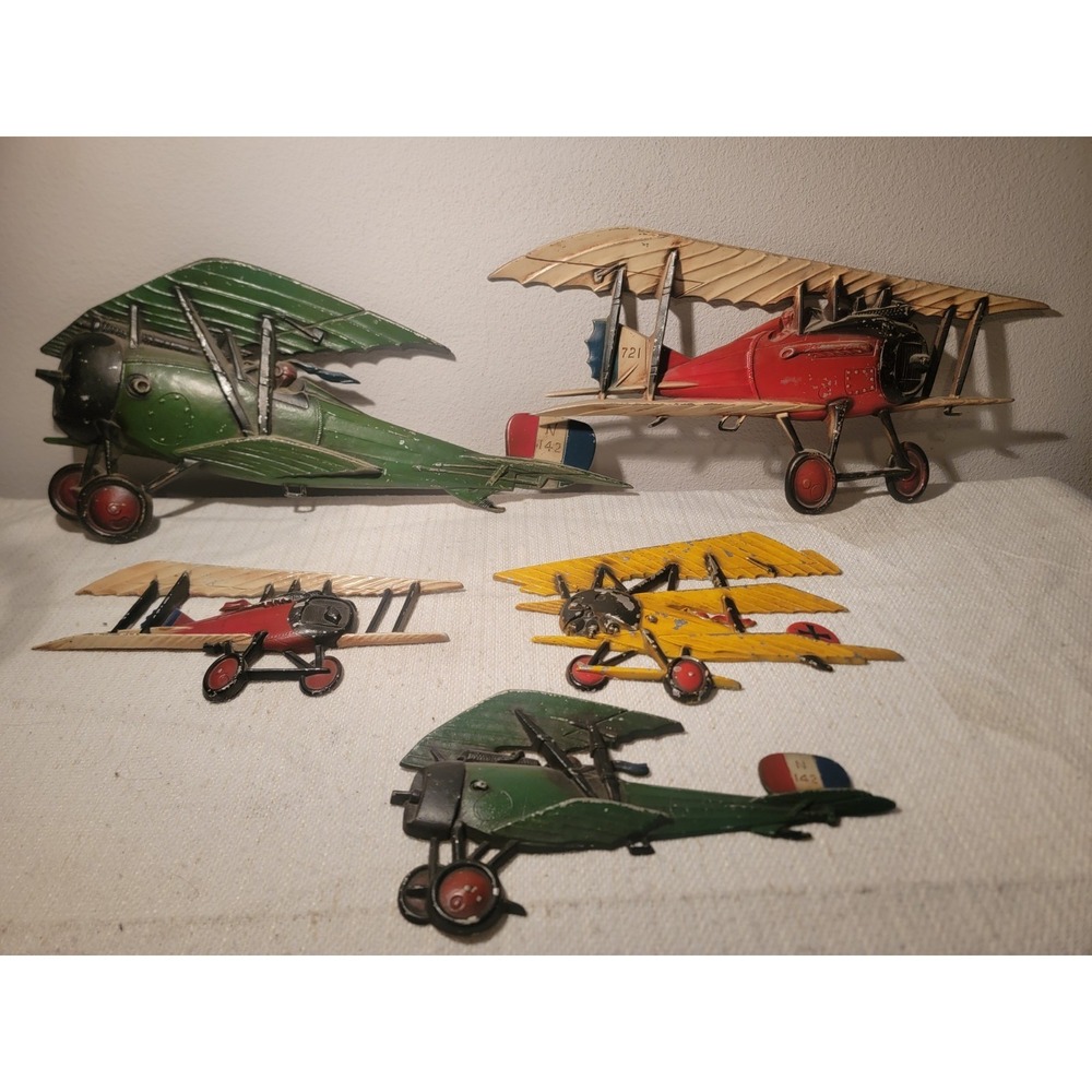 Sexton Airplanes Cast Metal Wall Set o 5 Original Paint 2 Sizes USA Made VIntage